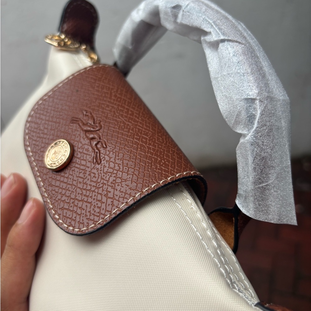 Longchamp Cream and Brown Mini Top-Handle Bag - Picture 3 of 5